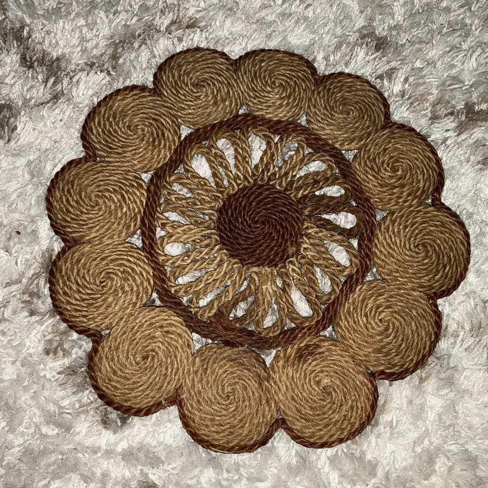 Raffia‎ Trivet 70s MCM Cottagecore Wicker Straw Hot Pads Boho Mid Century Decor